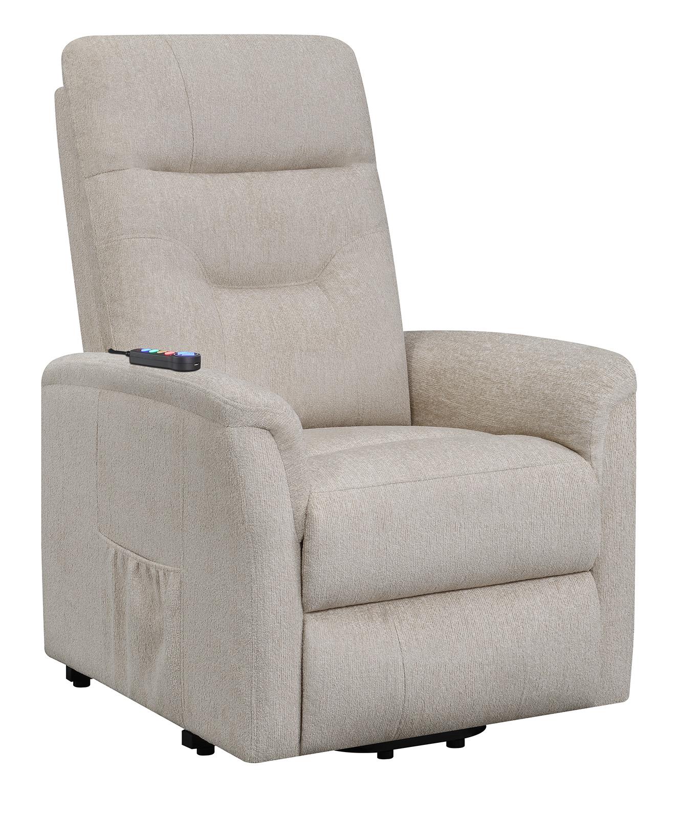 Henrietta Power Lift Recliner with Storage Pocket Beige - 609405P - Bien Home Furniture & Electronics