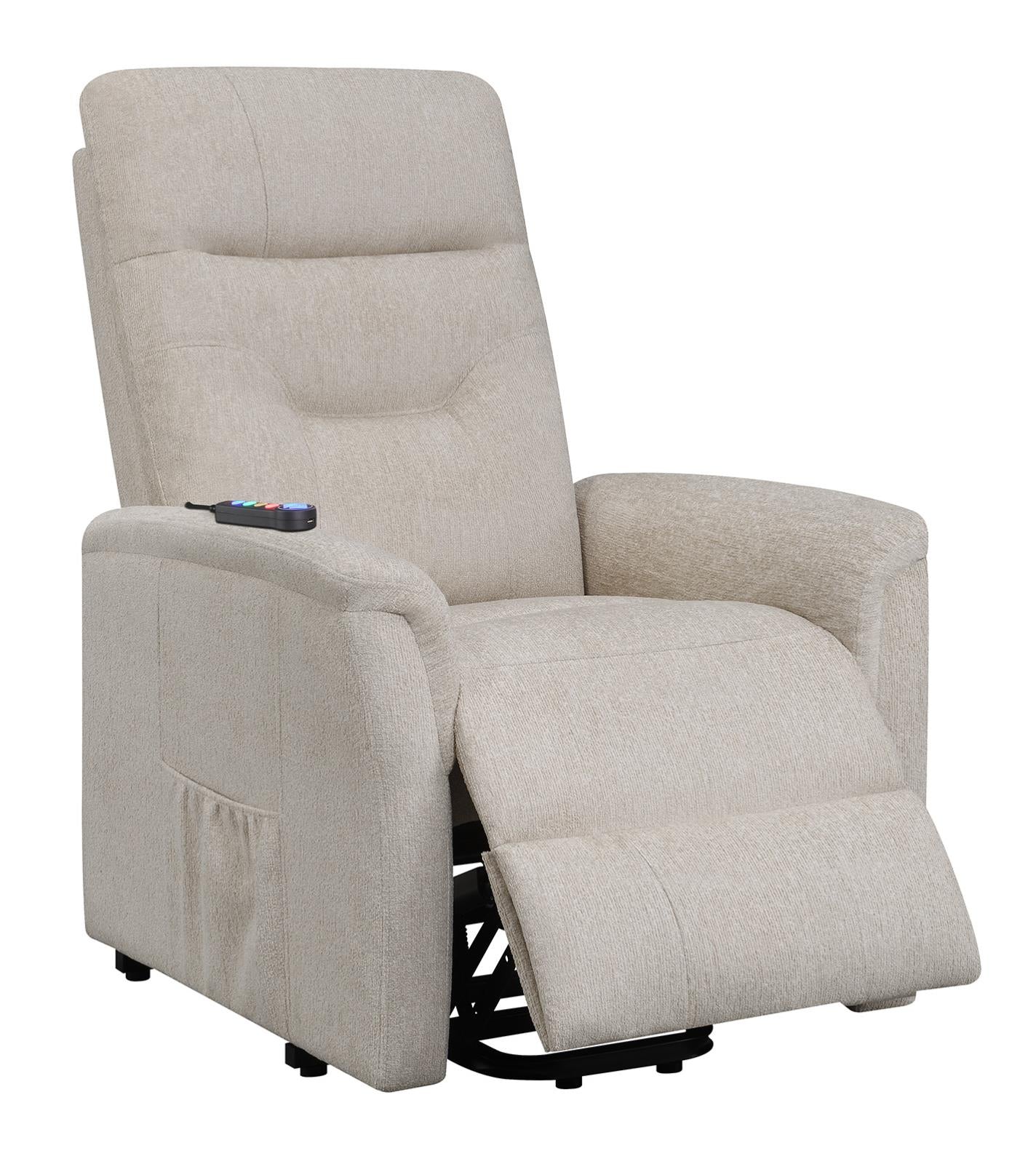 Henrietta Power Lift Recliner with Storage Pocket Beige - 609405P - Bien Home Furniture & Electronics