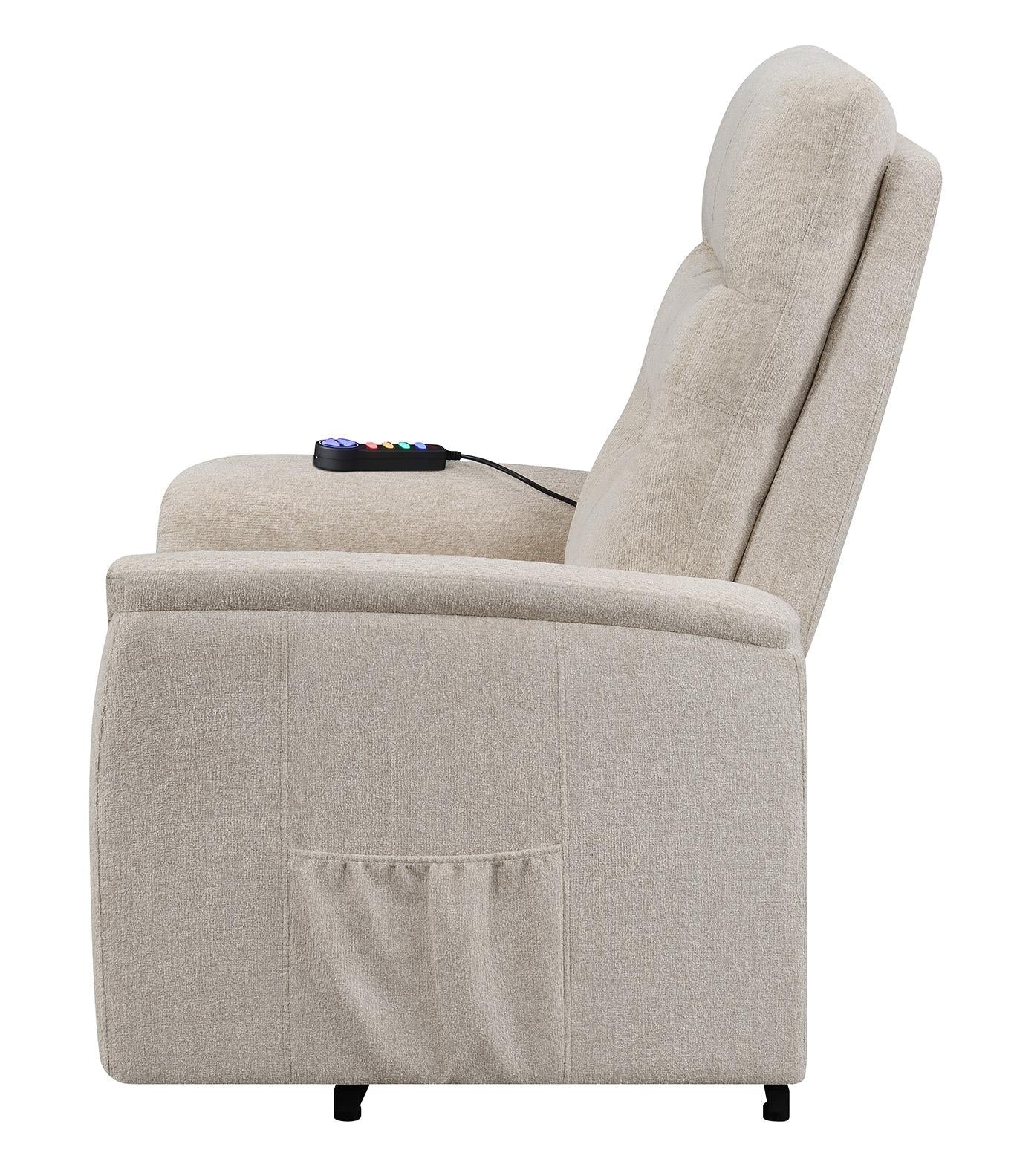 Henrietta Power Lift Recliner with Storage Pocket Beige - 609405P - Bien Home Furniture & Electronics