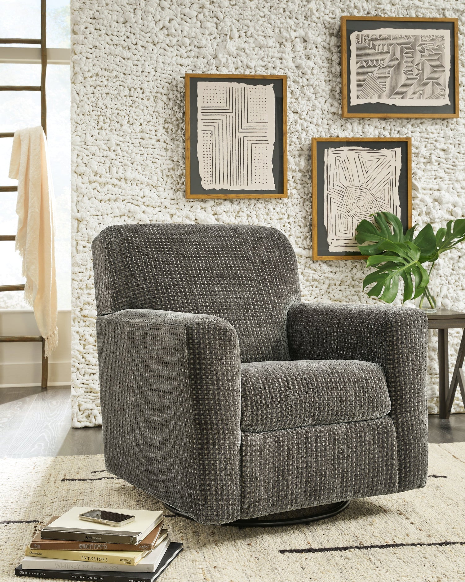 Herstow Charcoal Swivel Glider Accent Chair - A3000366 - Bien Home Furniture &amp; Electronics