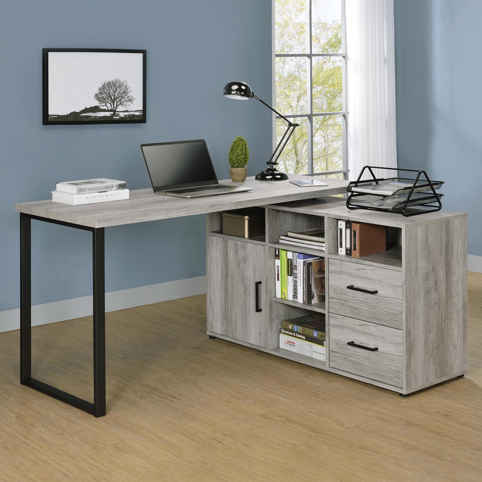 Hertford Gray Driftwood L-shape Office Desk with Storage - 804462 - Bien Home Furniture & Electronics