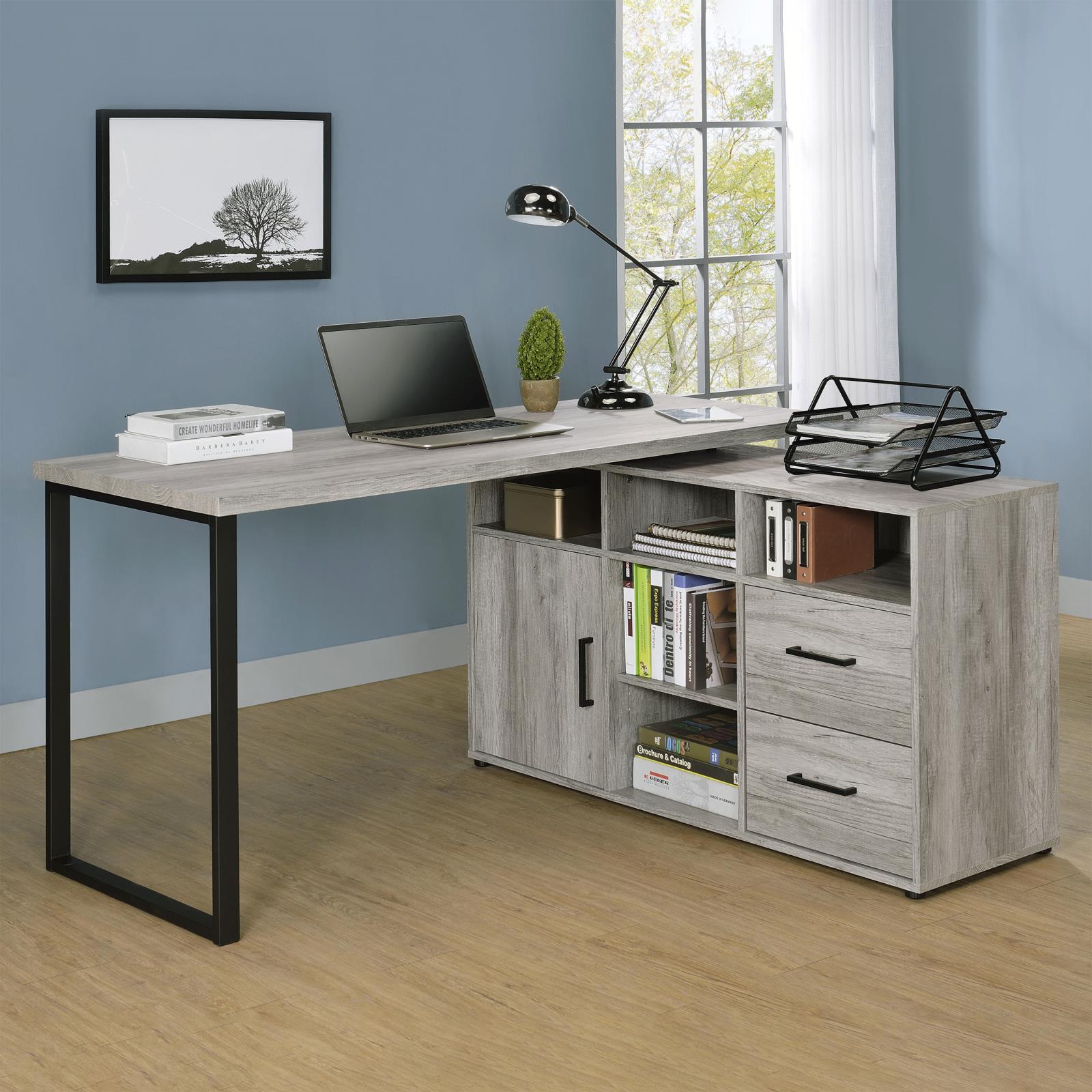 Hertford Gray Driftwood L-shape Office Desk with Storage - 804462 - Bien Home Furniture &amp; Electronics