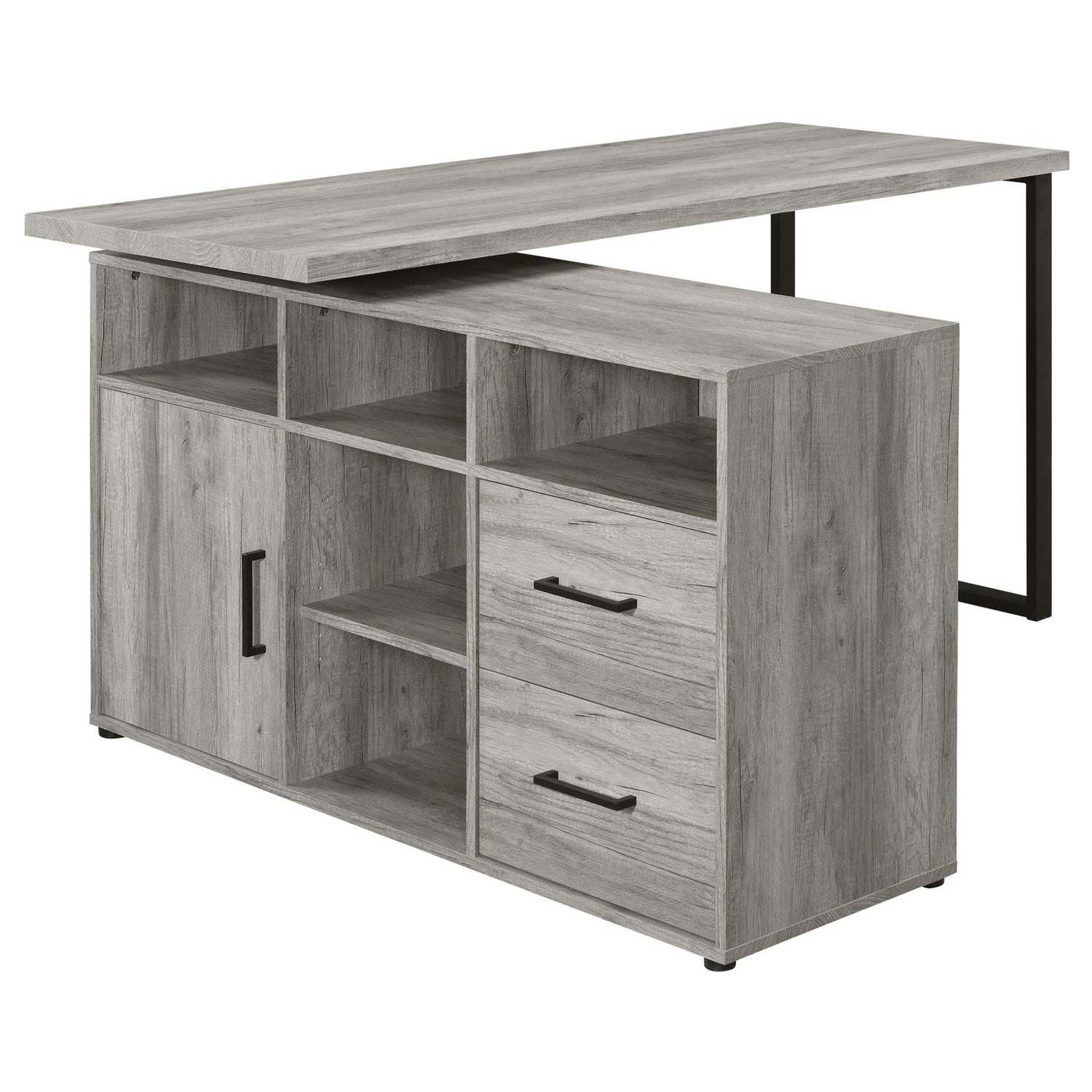 Hertford Gray Driftwood L-shape Office Desk with Storage - 804462 - Bien Home Furniture & Electronics