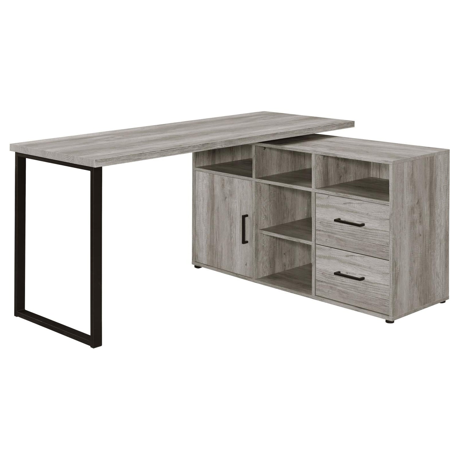 Hertford Gray Driftwood L-shape Office Desk with Storage - 804462 - Bien Home Furniture & Electronics