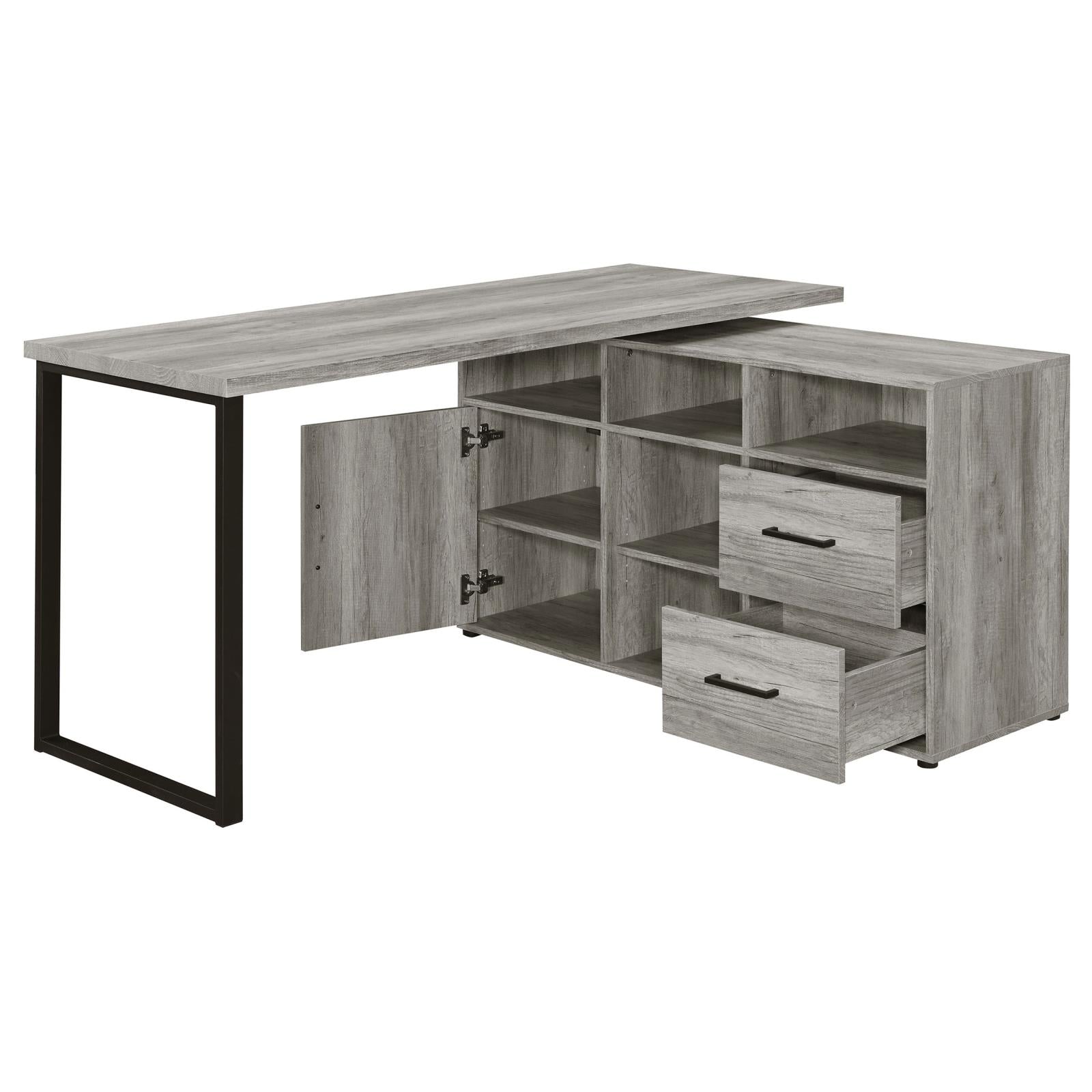 Hertford Gray Driftwood L-shape Office Desk with Storage - 804462 - Bien Home Furniture &amp; Electronics