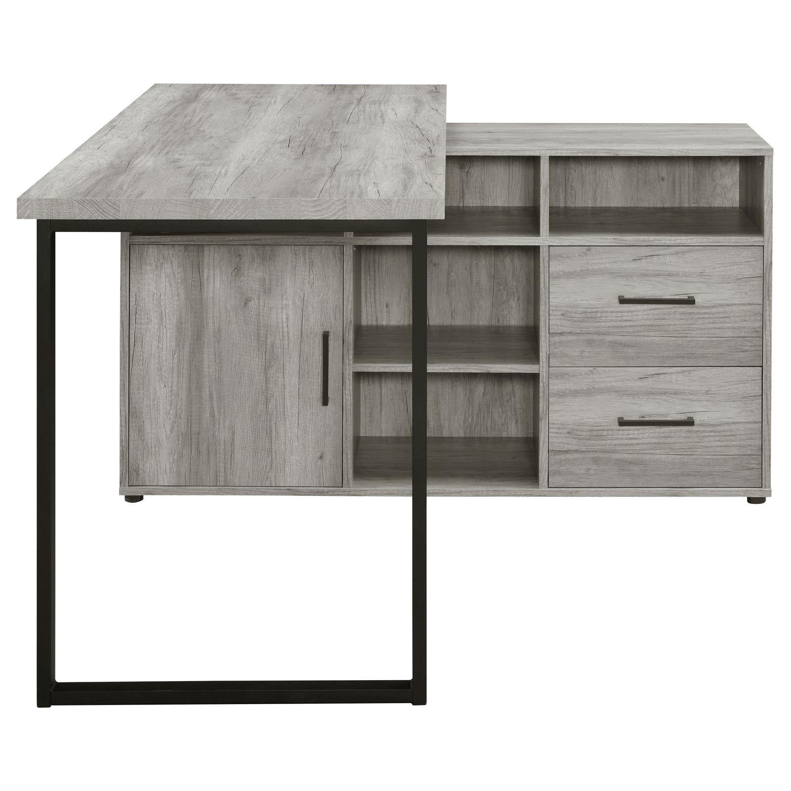 Hertford Gray Driftwood L-shape Office Desk with Storage - 804462 - Bien Home Furniture &amp; Electronics