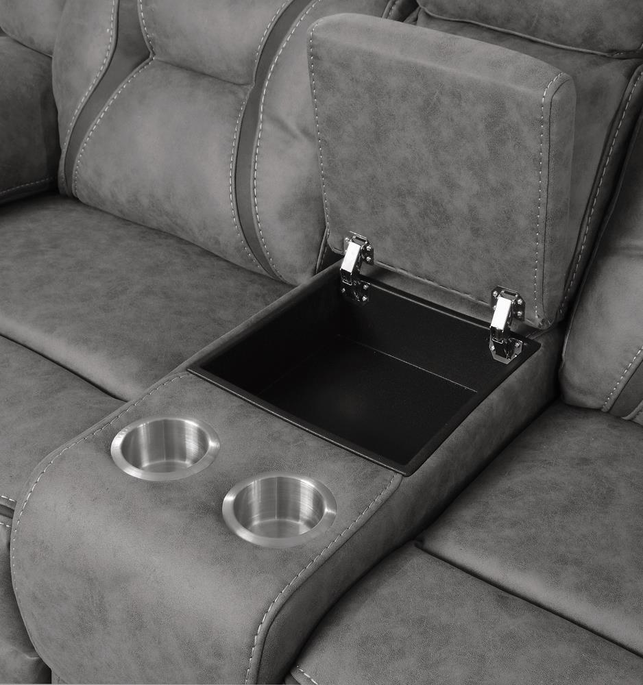 Higgins Pillow Top Arm Motion Loveseat with Console Gray - 602262 - Bien Home Furniture & Electronics