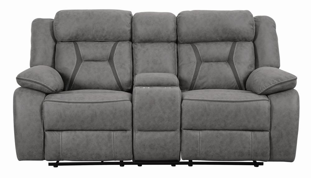 Higgins Pillow Top Arm Motion Loveseat with Console Gray - 602262 - Bien Home Furniture & Electronics