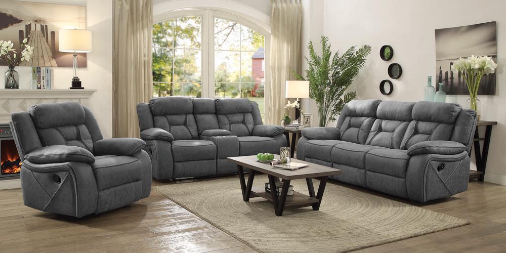 Higgins Pillow Top Arm Motion Loveseat with Console Gray - 602262 - Bien Home Furniture & Electronics