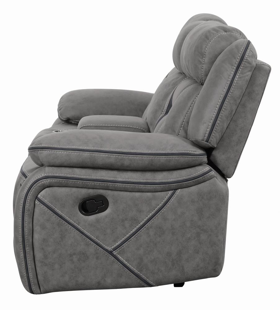 Higgins Pillow Top Arm Motion Loveseat with Console Gray - 602262 - Bien Home Furniture & Electronics