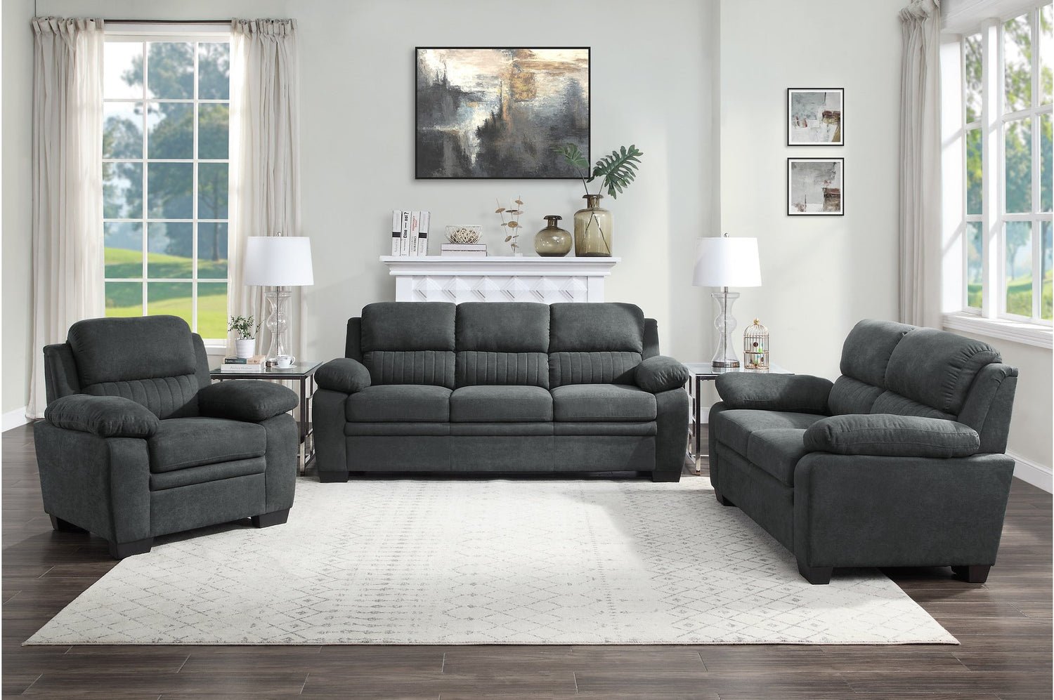 Holleman Dark Gray Living Room Set - SET | 9333DG-2 | 9333DG-3 - Bien Home Furniture & Electronics