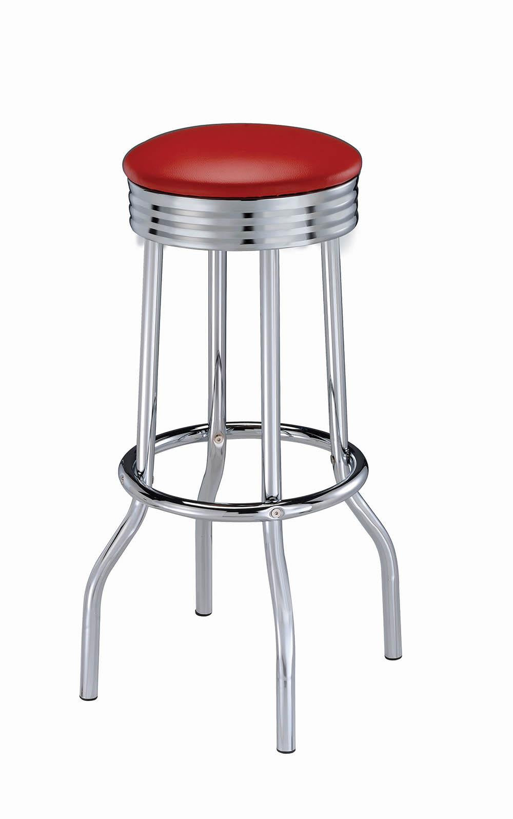 Hopkins Red/Chrome Upholstered Top Bar Stools, Set of 2 - 2299R - Bien Home Furniture &amp; Electronics