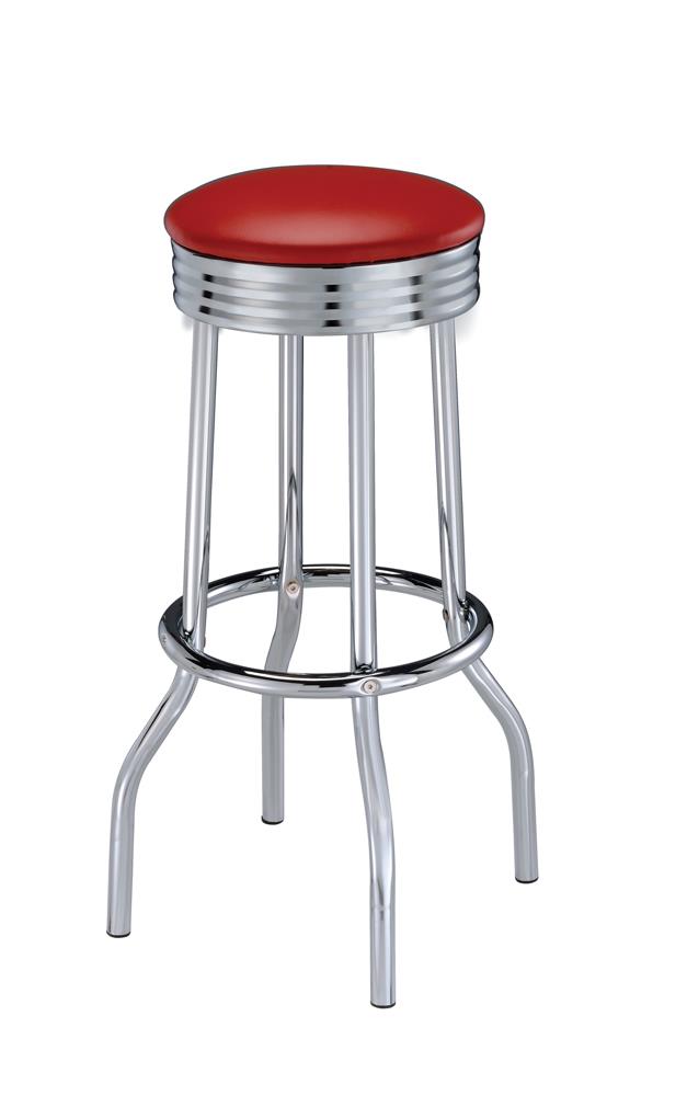 Hopkins Red/Chrome Upholstered Top Bar Stools, Set of 2 - 2299R - Bien Home Furniture &amp; Electronics