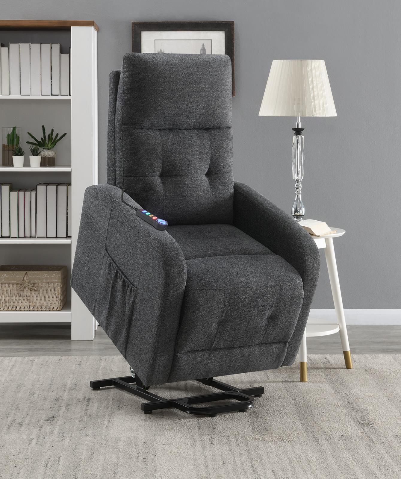 Howie Tufted Upholstered Power Lift Recliner Charcoal - 609403P - Bien Home Furniture & Electronics