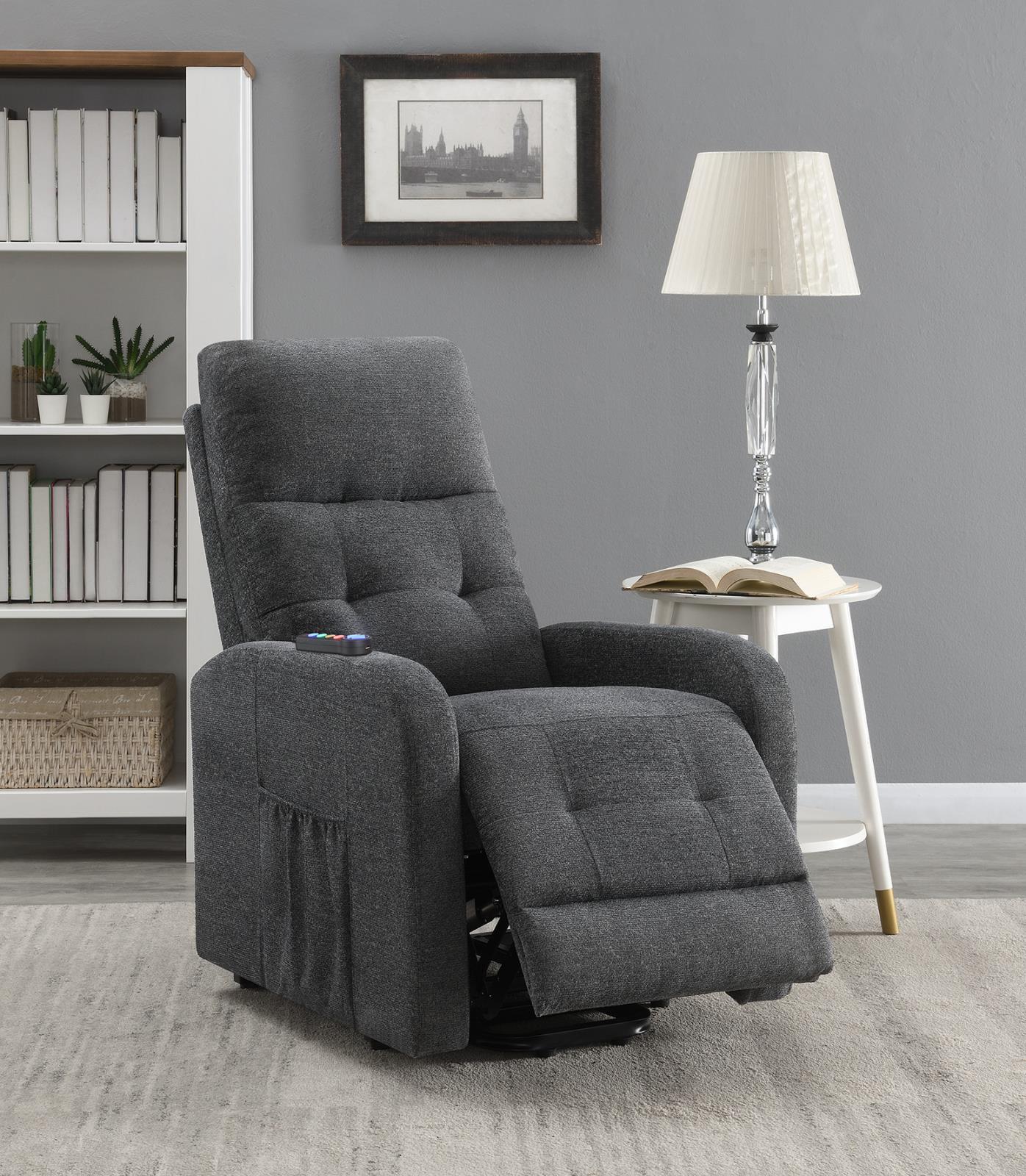 Howie Tufted Upholstered Power Lift Recliner Charcoal - 609403P - Bien Home Furniture & Electronics