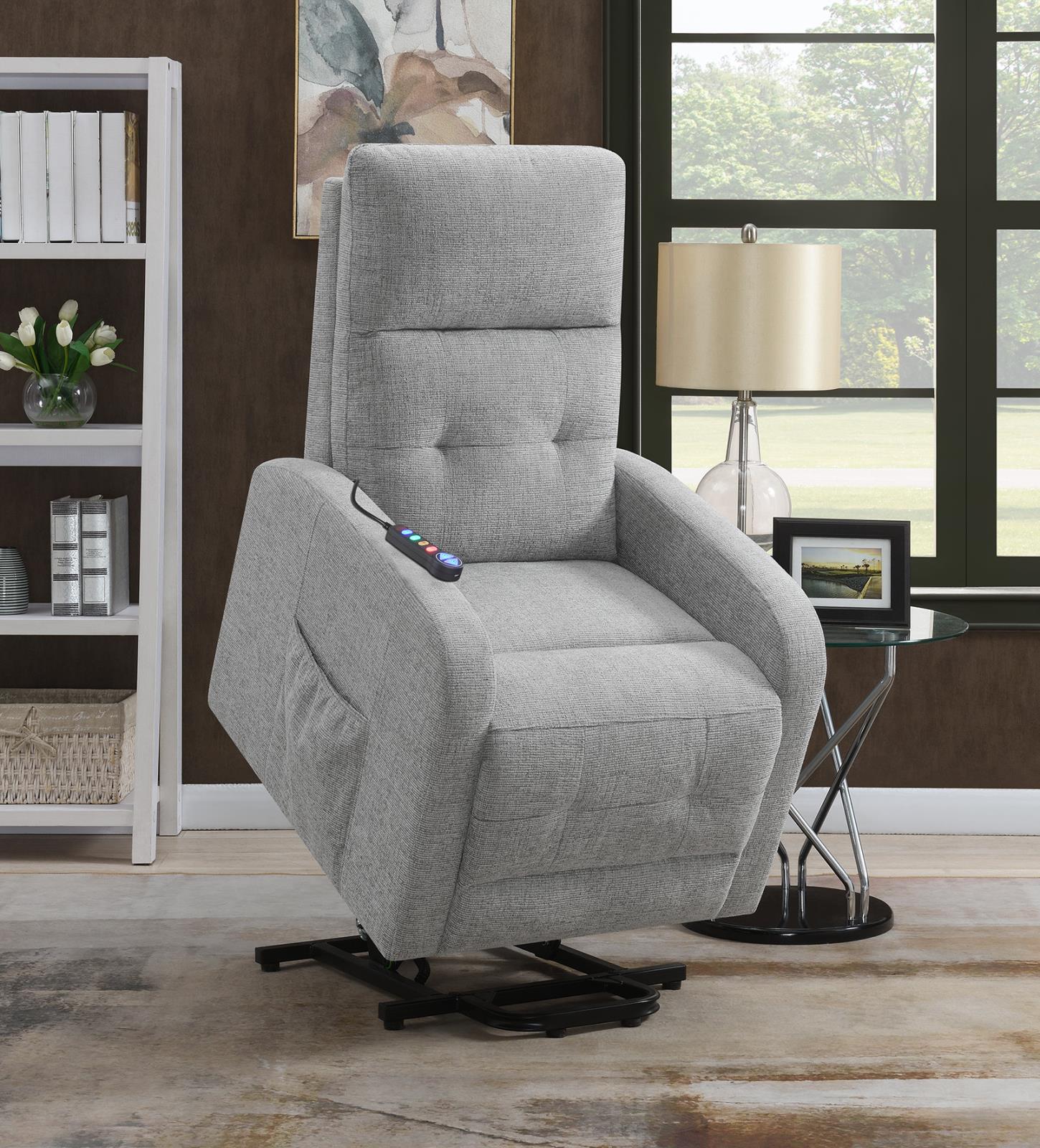 Howie Tufted Upholstered Power Lift Recliner Gray - 609402P - Bien Home Furniture & Electronics