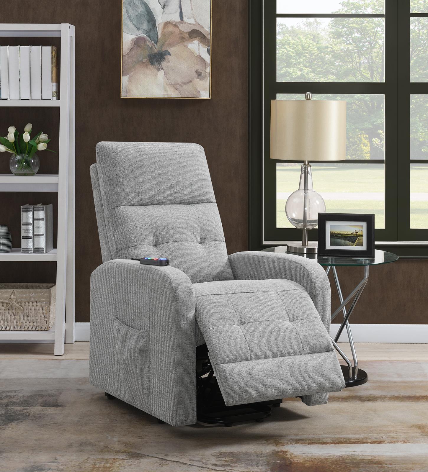 Howie Tufted Upholstered Power Lift Recliner Gray - 609402P - Bien Home Furniture & Electronics