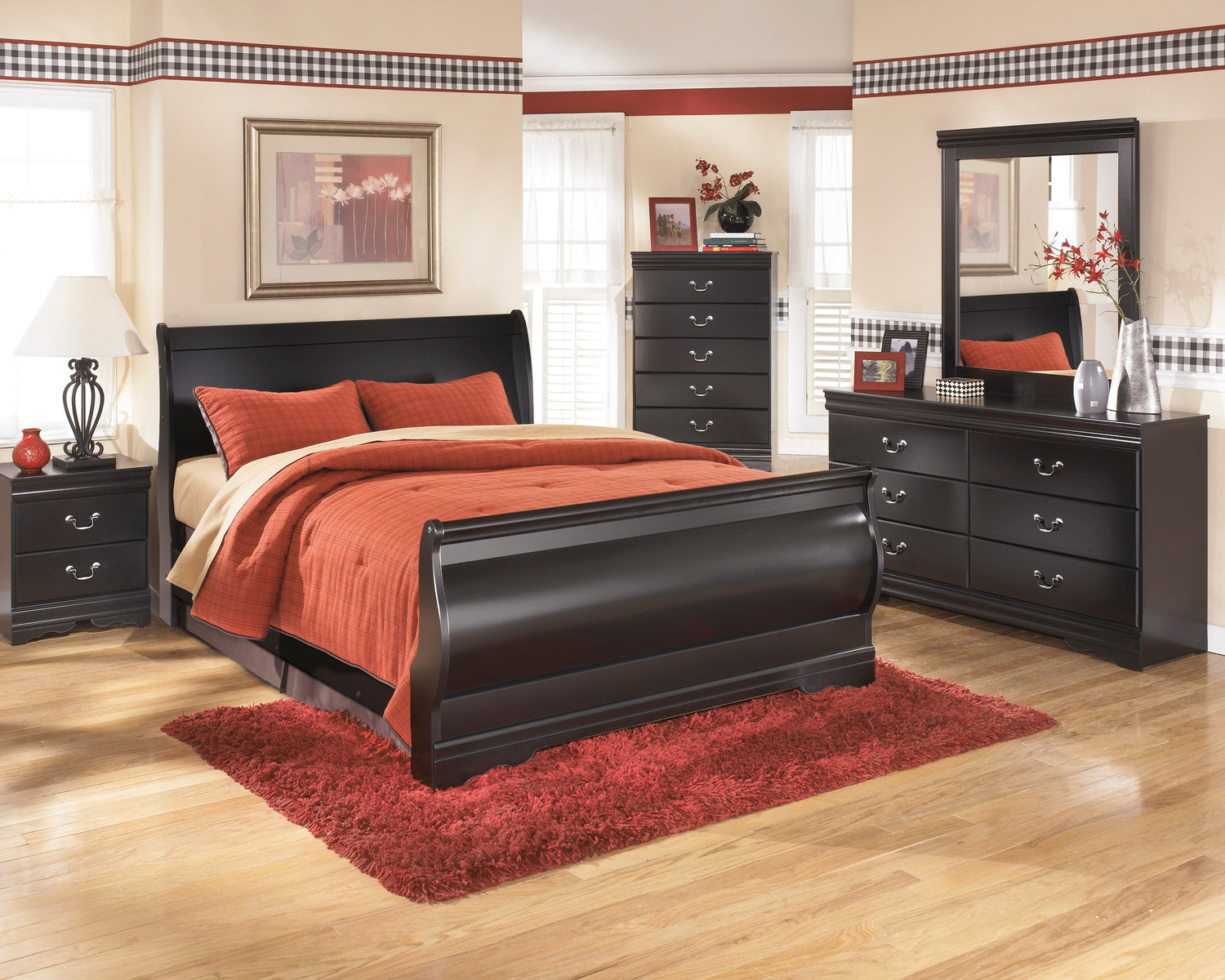 Huey Vineyard Black Sleigh Bedroom Set - SET | B128-74 | B128-77 | B128-98 | B128-31 | B128-36 | B128-92 | B128-46 - Bien Home Furniture & Electronics