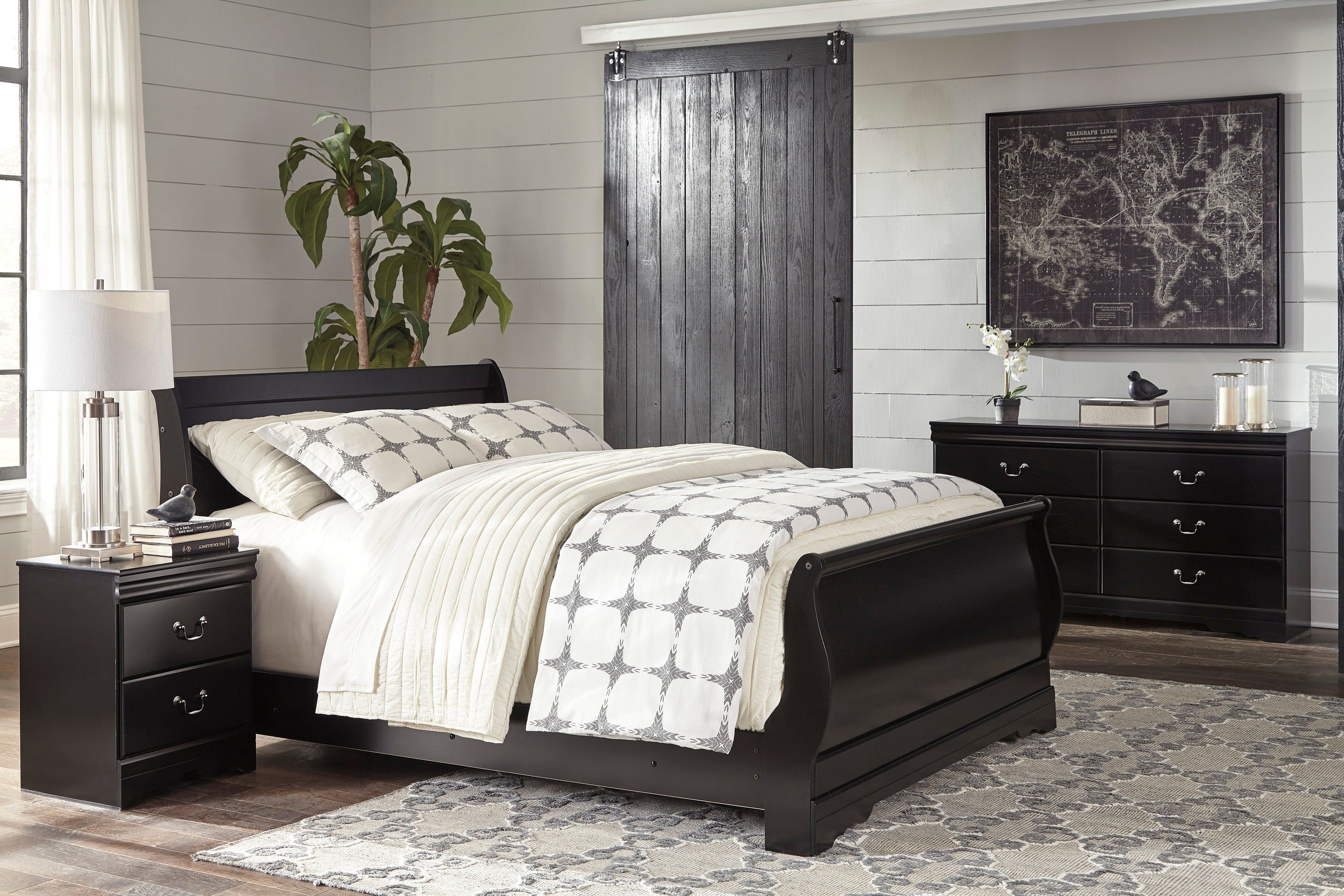 Huey Vineyard Black Sleigh Bedroom Set - SET | B128-74 | B128-77 | B128-98 | B128-31 | B128-36 | B128-92 | B128-46 - Bien Home Furniture & Electronics