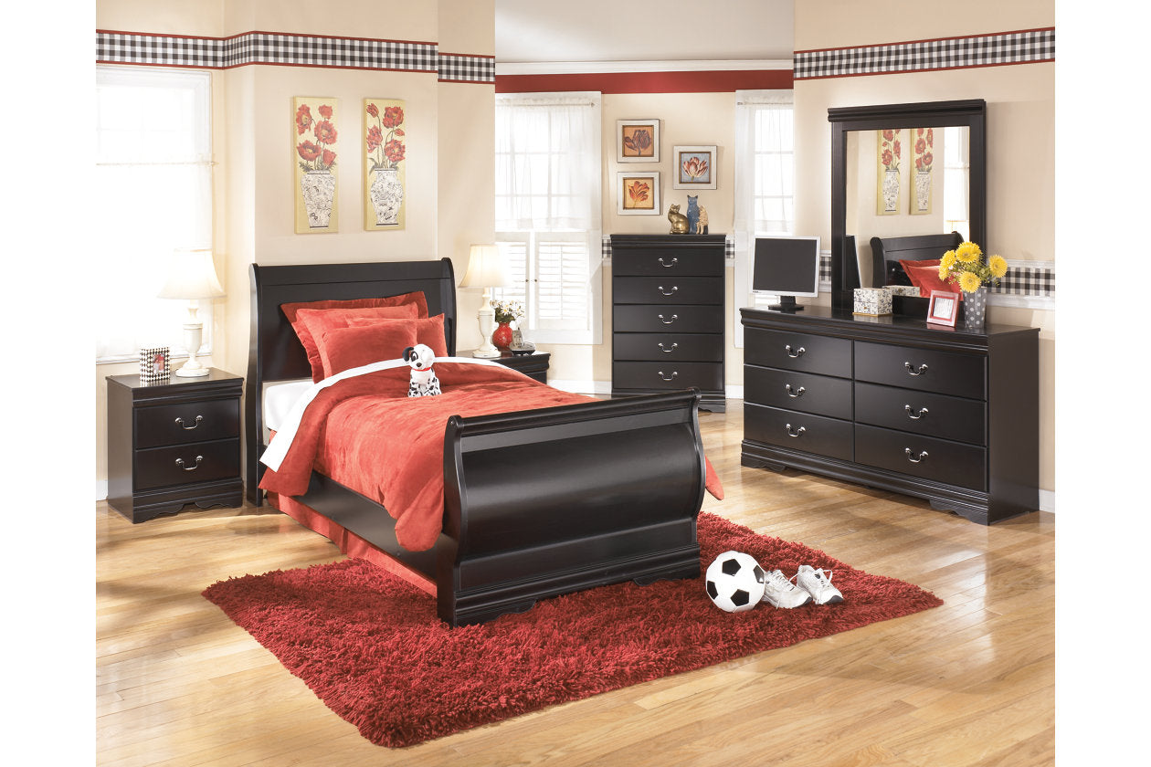 Huey Vineyard Black Twin Sleigh Bed - SET | B128-62 | B128-63 | B128-82 - Bien Home Furniture & Electronics