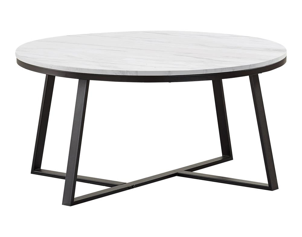 Hugo White/Matte Black Round Coffee Table - 723238 - Bien Home Furniture & Electronics