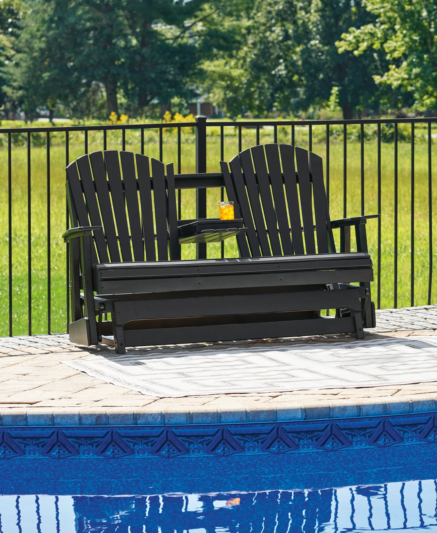 Hyland wave Black Outdoor Glider Loveseat - P108-835 - Bien Home Furniture & Electronics