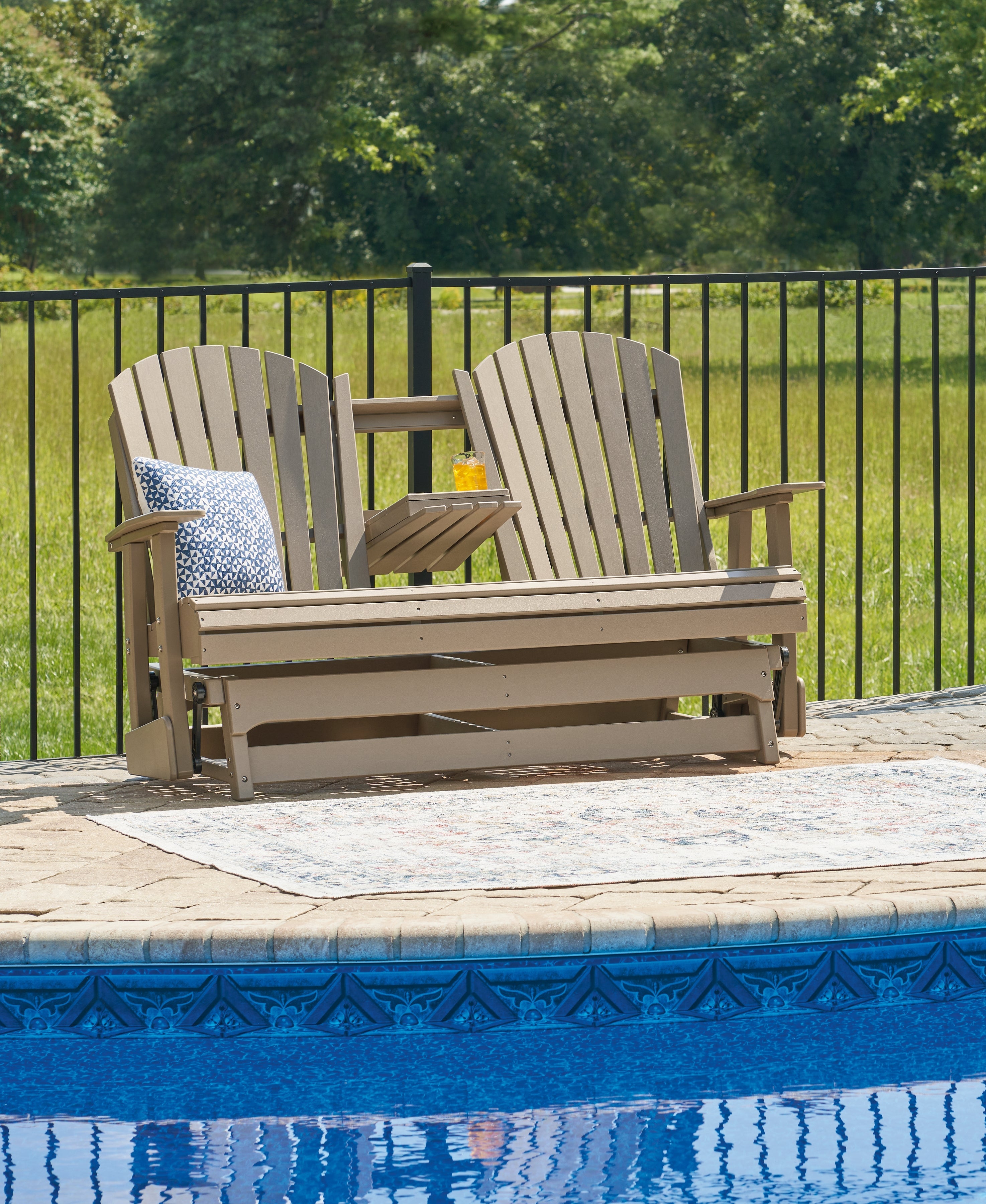 Hyland wave Driftwood Outdoor Glider Loveseat - P114-835 - Bien Home Furniture & Electronics