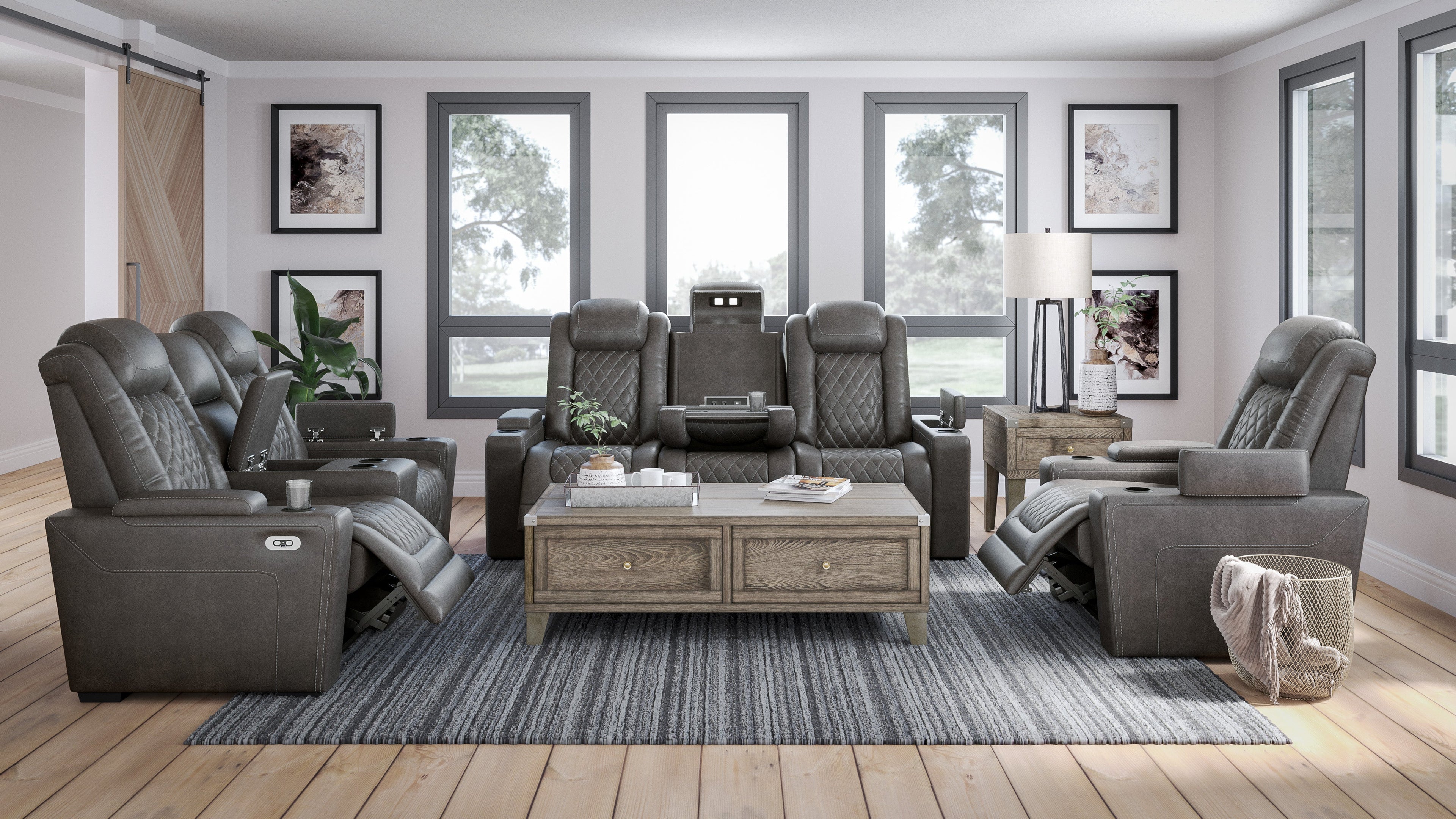 HyllMont Gray Power Reclining Living Room Set - SET | 9300315 | 9300318 - Bien Home Furniture & Electronics