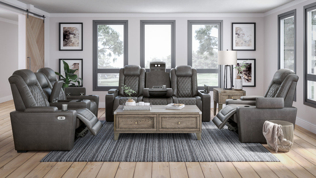 HyllMont Gray Power Reclining Living Room Set - SET | 9300315 | 9300318 - Bien Home Furniture &amp; Electronics