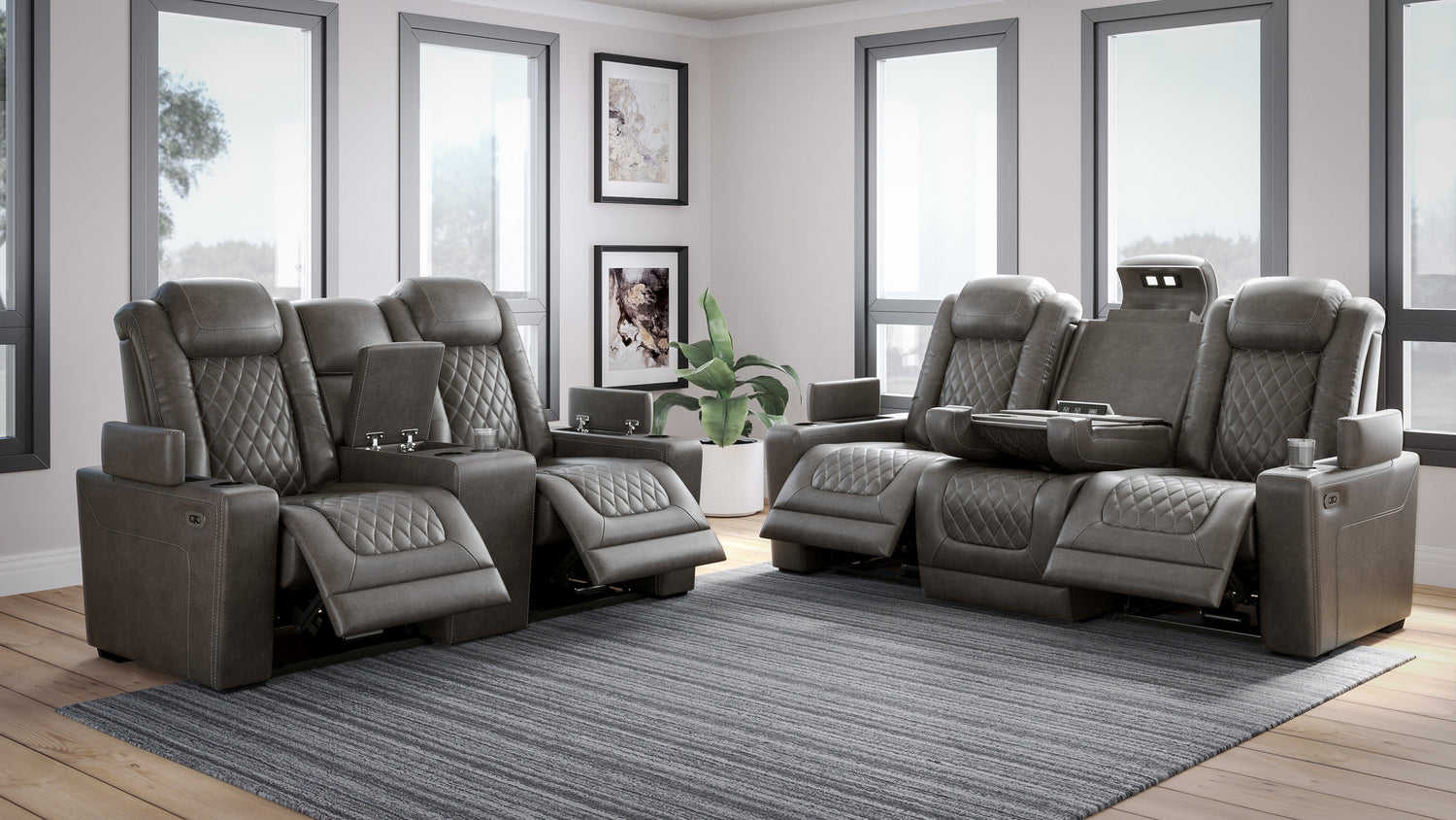 HyllMont Gray Power Reclining Living Room Set - SET | 9300315 | 9300318 - Bien Home Furniture & Electronics