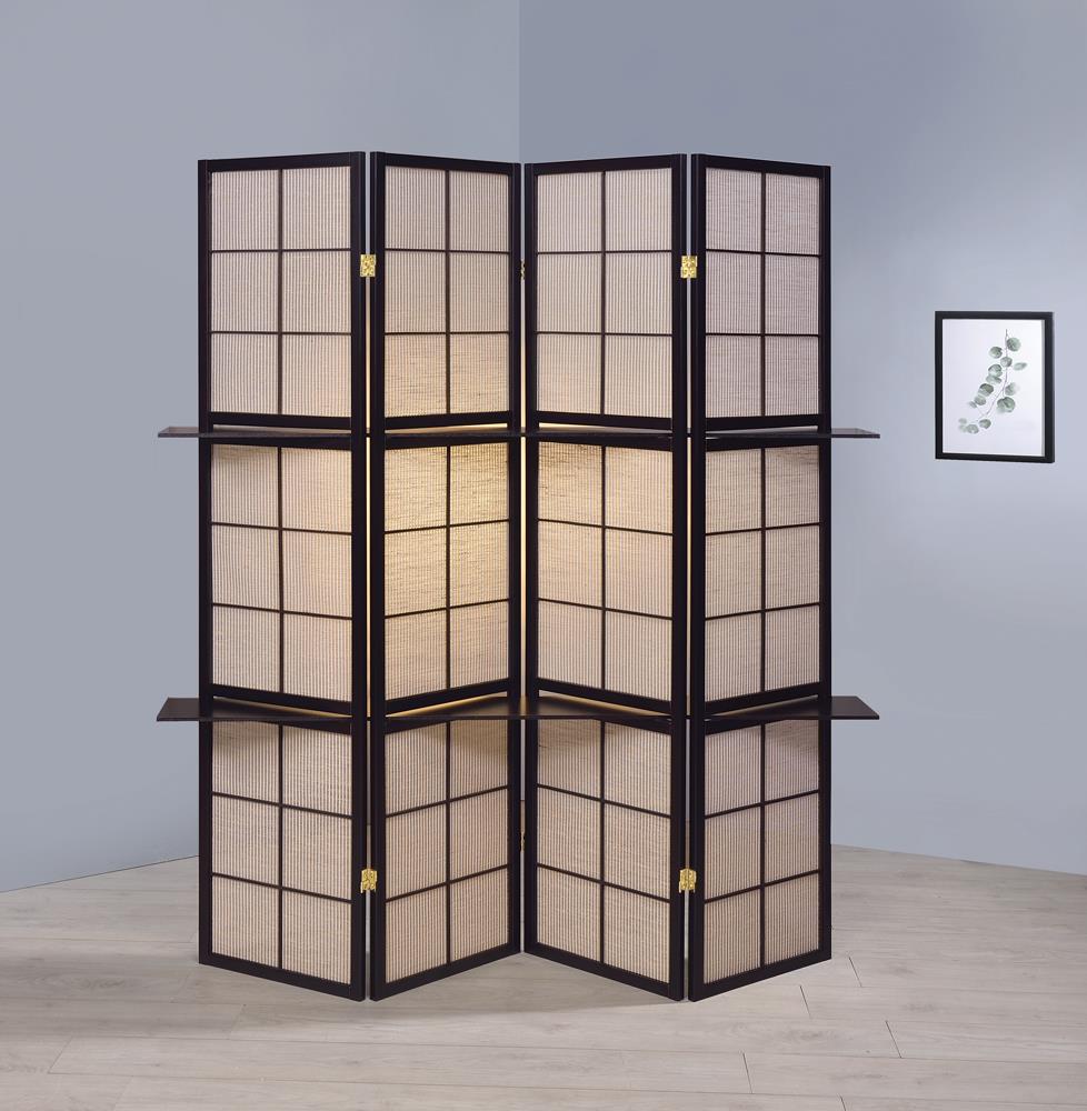 Iggy 4-Panel Folding Screen with Removable Shelves Tan/Cappuccino - 900166 - Bien Home Furniture & Electronics