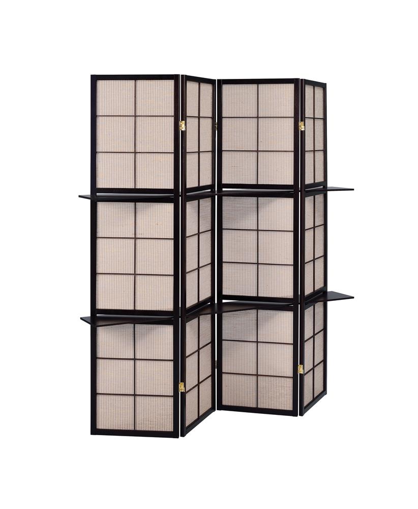 Iggy 4-Panel Folding Screen with Removable Shelves Tan/Cappuccino - 900166 - Bien Home Furniture & Electronics