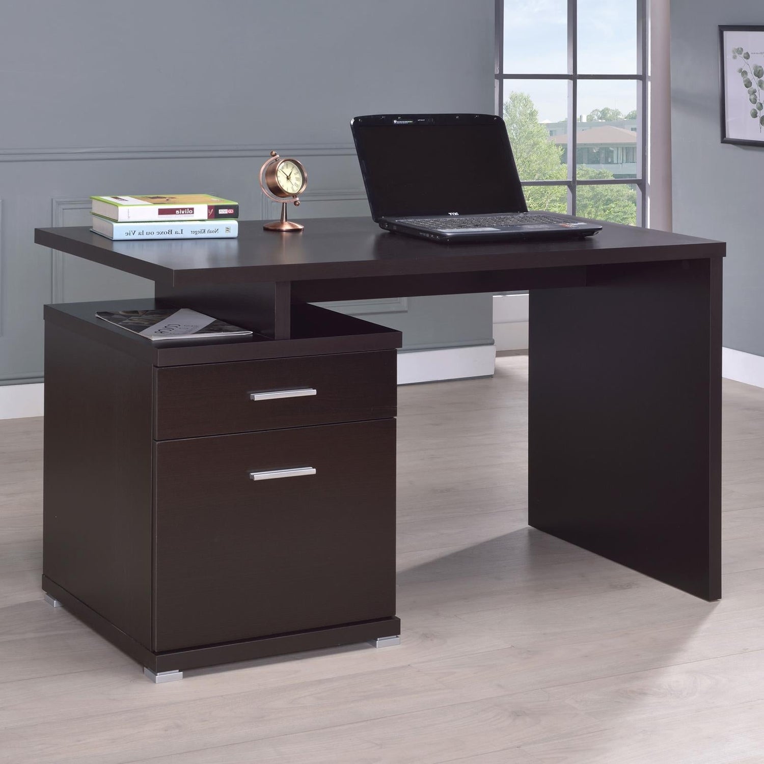 Irving Cappuccino 2-Drawer Office Desk with Cabinet - 800109 - Bien Home Furniture & Electronics