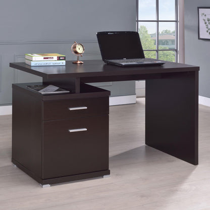 Irving Cappuccino 2-Drawer Office Desk with Cabinet - 800109 - Bien Home Furniture &amp; Electronics
