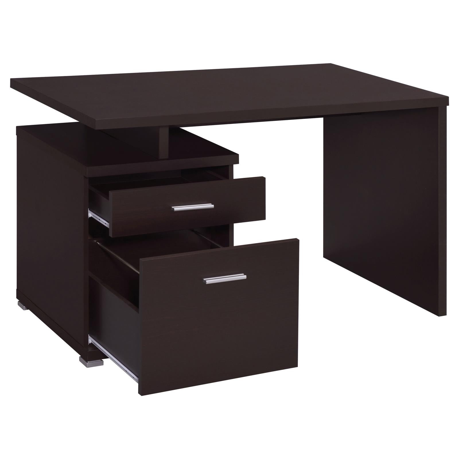 Irving Cappuccino 2-Drawer Office Desk with Cabinet - 800109 - Bien Home Furniture & Electronics