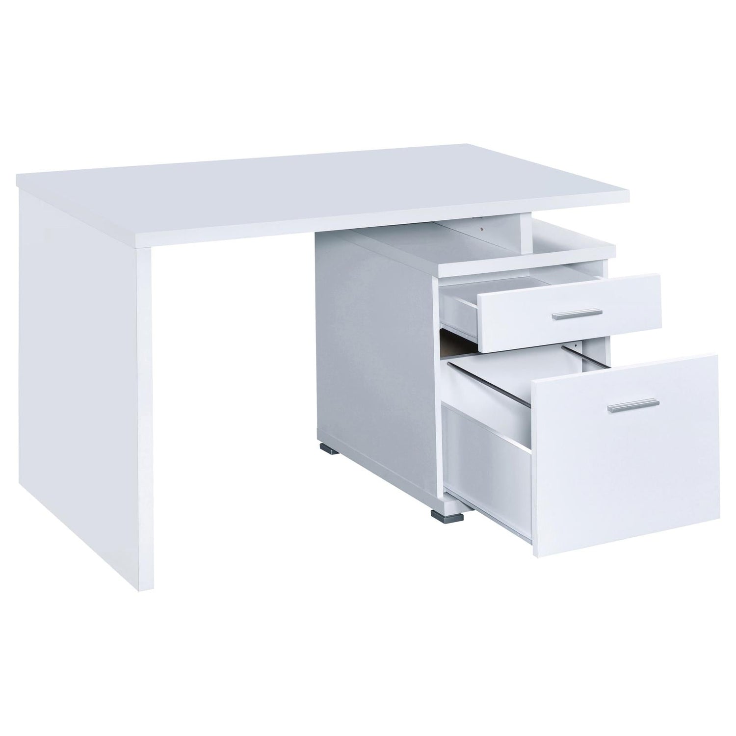 Irving White 2-Drawer Office Desk with Cabinet - 800110 - Bien Home Furniture & Electronics