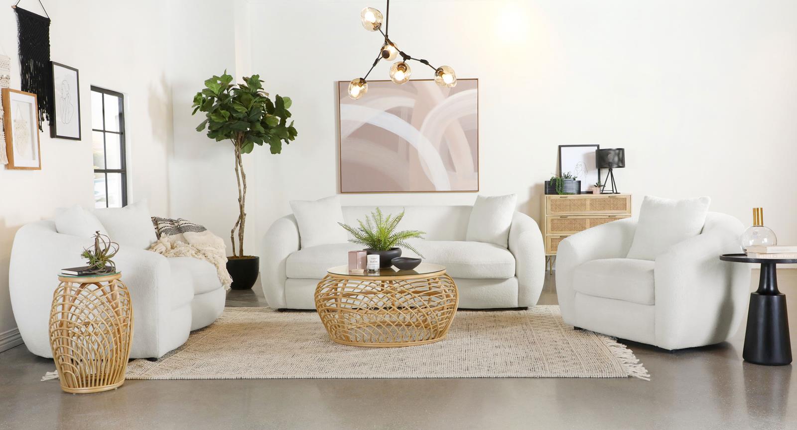 Isabella 3-Piece Upholstered Tight Back Living Room Set White - 509871-S3 - Bien Home Furniture & Electronics
