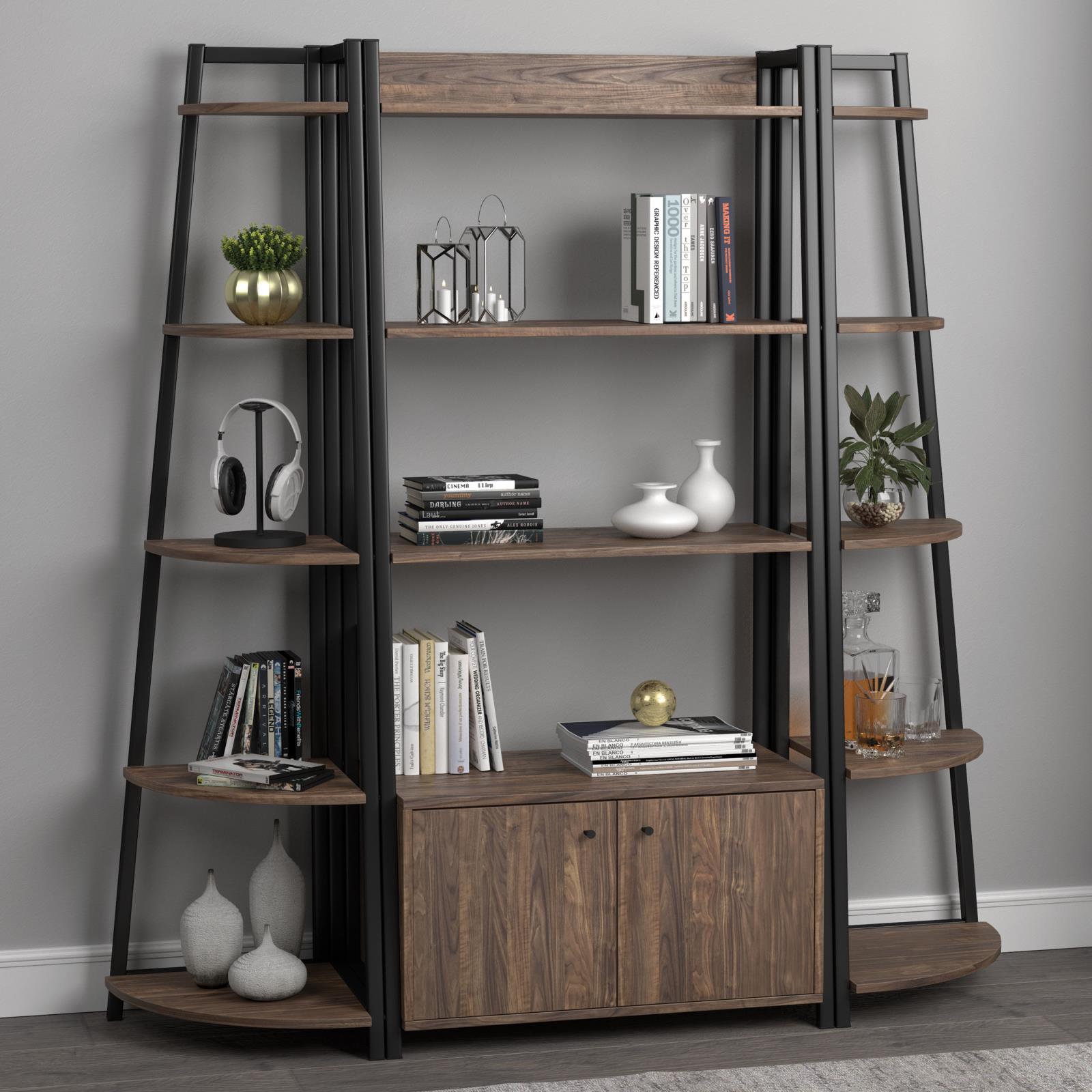 Jacksonville Aged Walnut 5-Tier Corner Bookcase - 805497 - Bien Home Furniture &amp; Electronics