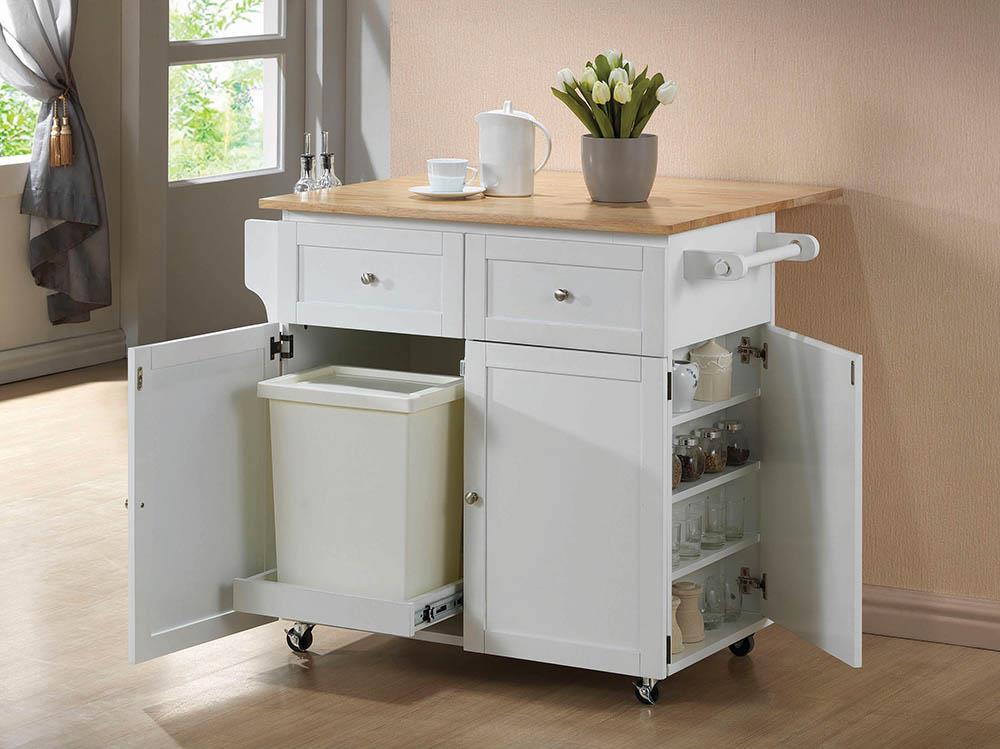 Jalen Natural Brown/White 3-Door Kitchen Cart with Casters - 900558 - Bien Home Furniture &amp; Electronics