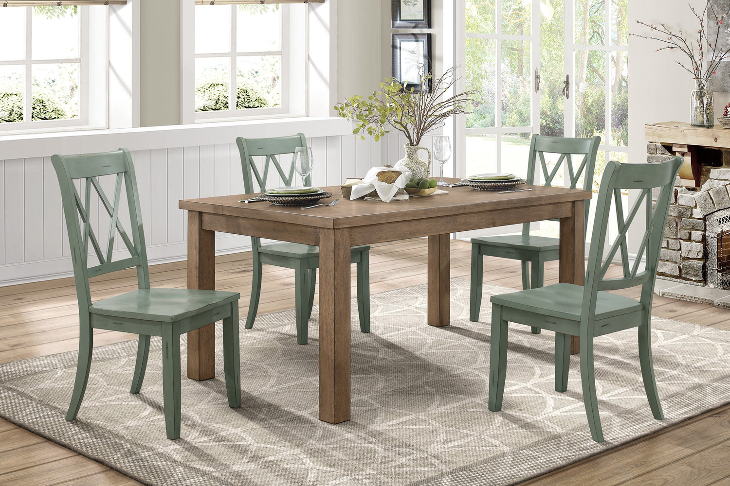 Janina Natural/Teal Dining Set - SET | 5516-66 | 5516TLS(3) - Bien Home Furniture & Electronics