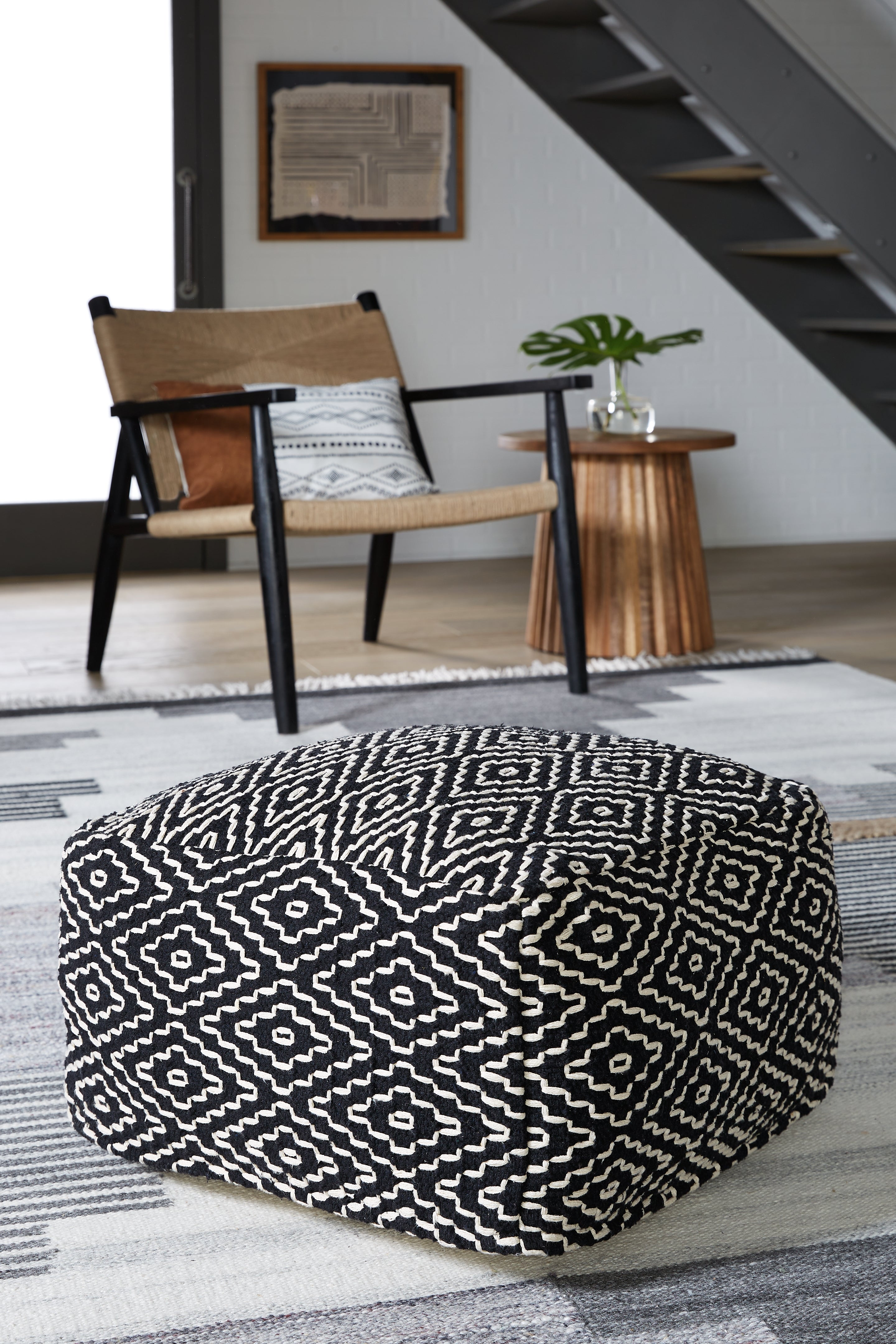 Jasett Black/Ivory Pouf - A1001058 - Bien Home Furniture &amp; Electronics