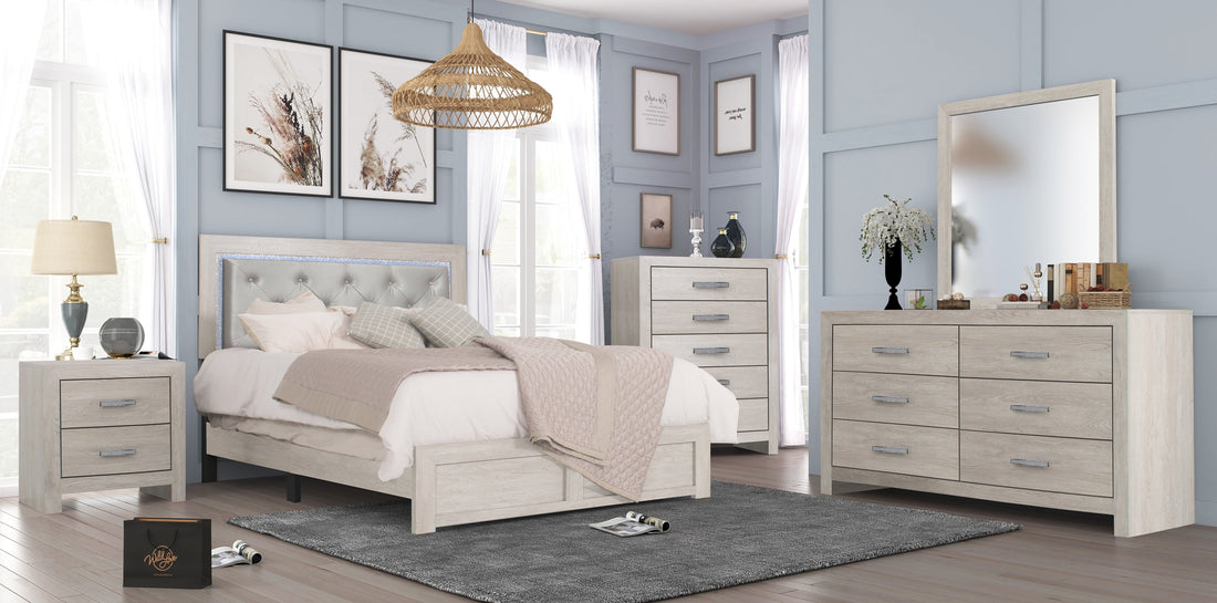 Jaylen Cream LED Panel Bedroom Set - SET | B9270-Q-BED | B9270-2 | B9270-4 - Bien Home Furniture &amp; Electronics
