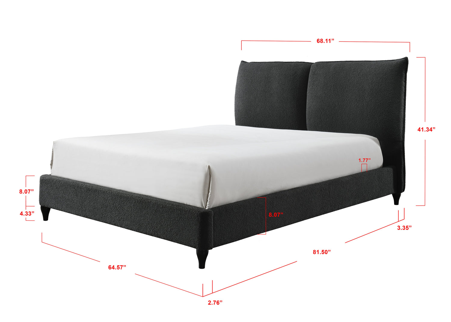 Jenn Charcoal Boucle Queen Upholstered Platform Bed - SET | 5106CL-Q-HBFB | 5106-Q-DECK | 5106CL-KQ-RAIL - Bien Home Furniture &amp; Electronics