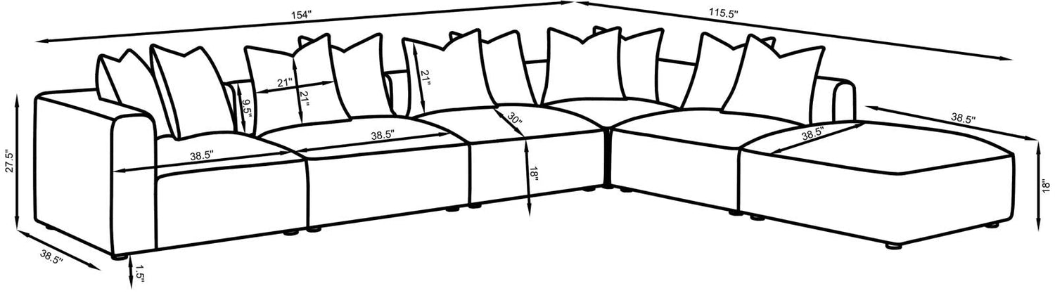 Jennifer 6-Piece Tight Seat Modular Sectional Gray - 551594-SET - Bien Home Furniture & Electronics