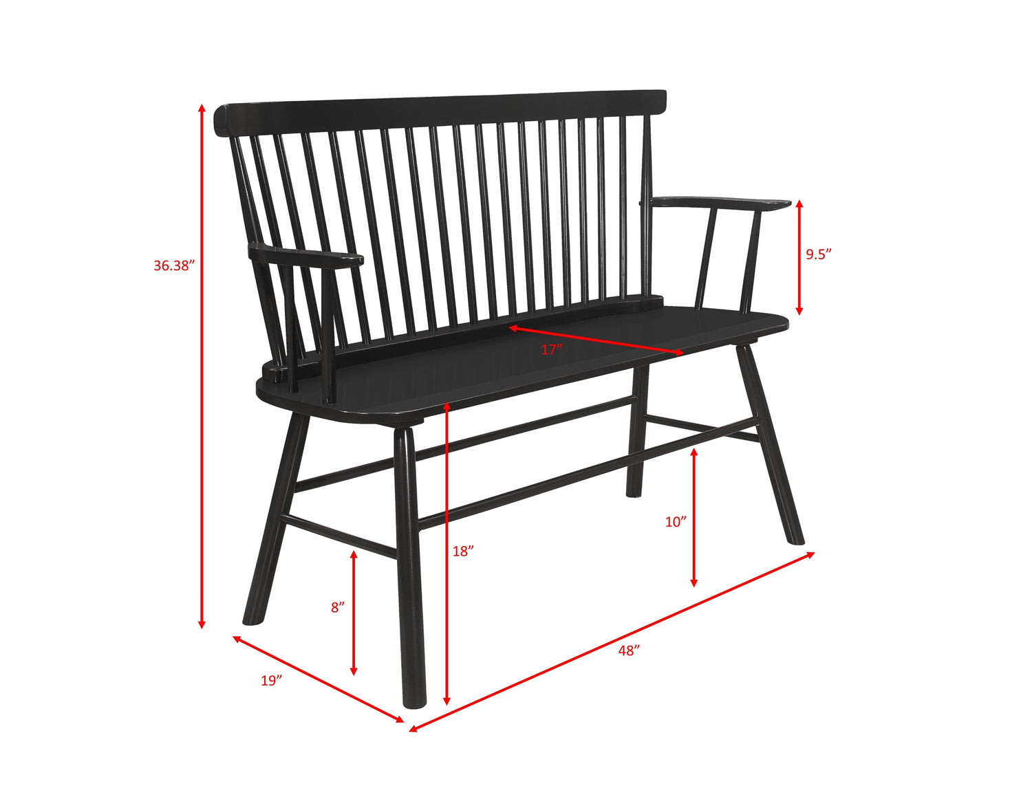 Jerimiah Spindleback Black Bench - 4185-BENCH-BK - Bien Home Furniture & Electronics