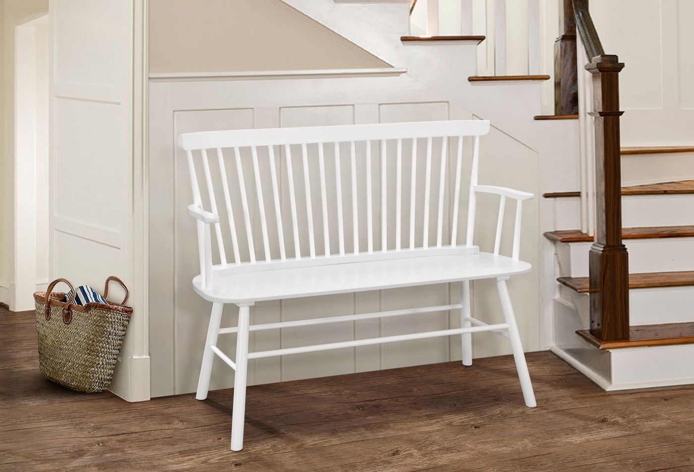 Jerimiah Spindleback White Bench - 4185-BENCH-WH - Bien Home Furniture &amp; Electronics