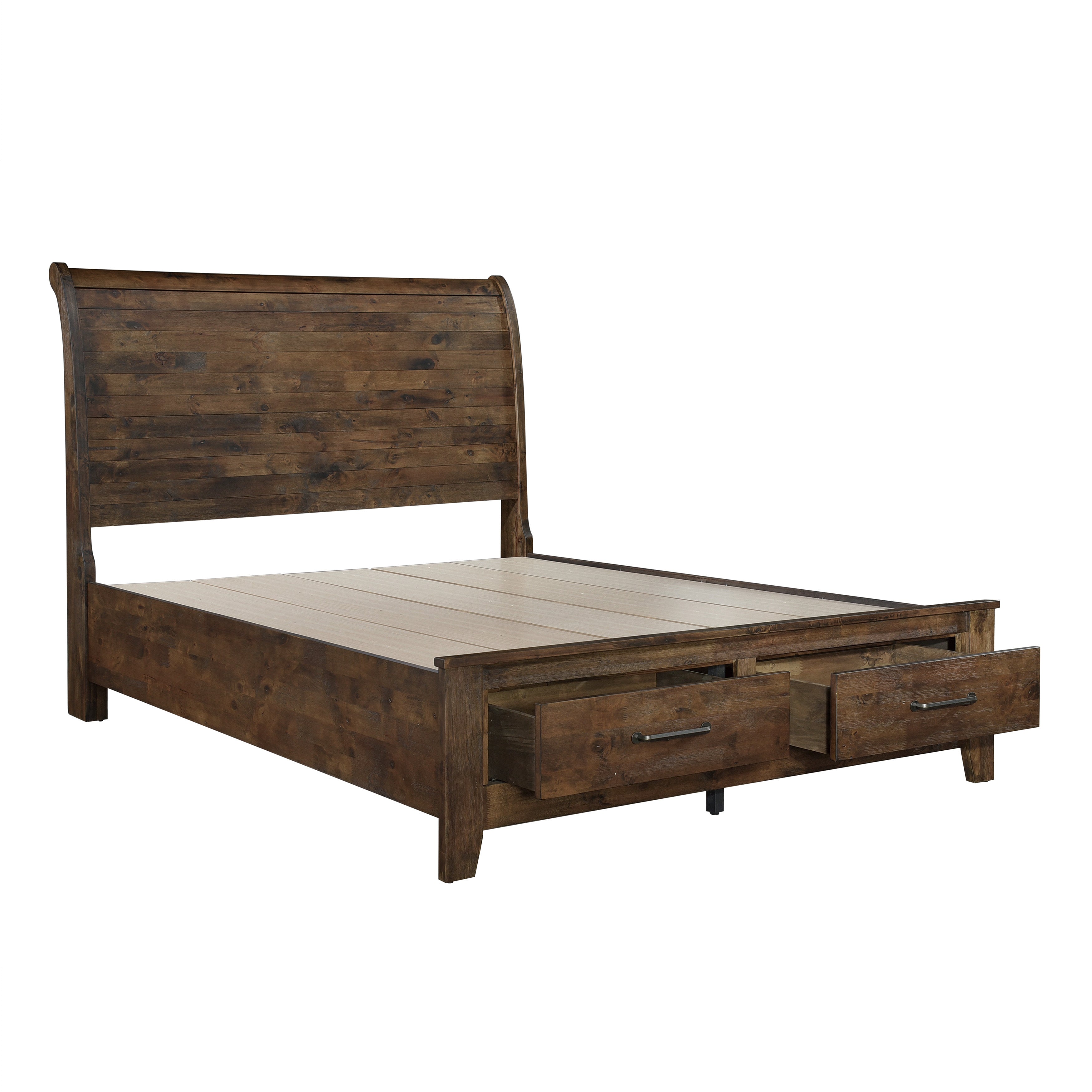Jerrick Burnished Brown Eastern King Sleigh Platform Bed with Footboard Storage - 1957K-1EK* - Bien Home Furniture & Electronics