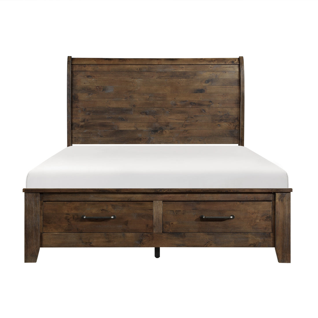 Jerrick Burnished Brown Queen Sleigh Platform Bed with Footboard Storage - 1957-1* - Bien Home Furniture & Electronics