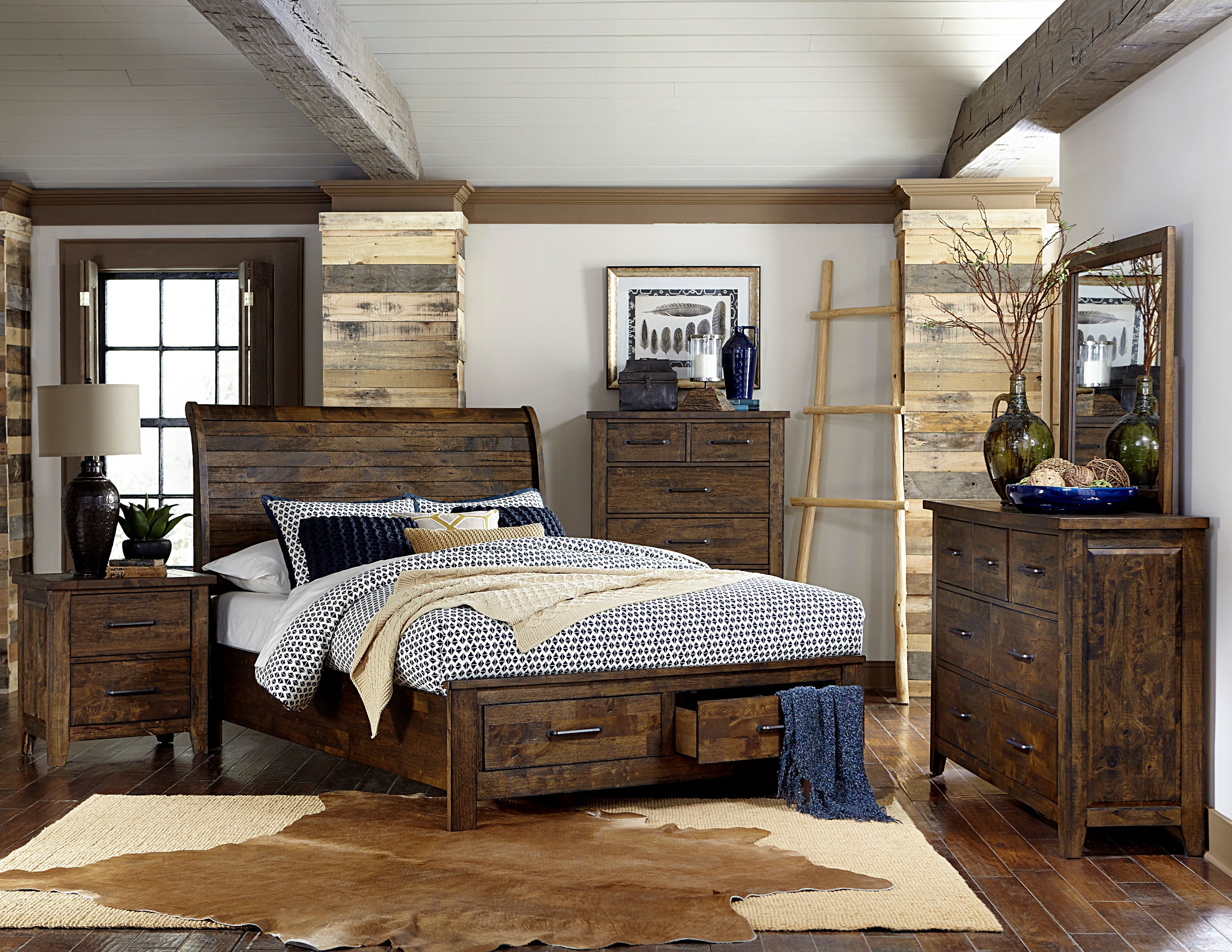 Jerrick Burnished Brown Queen Sleigh Platform Bed with Footboard Storage - 1957-1* - Bien Home Furniture & Electronics