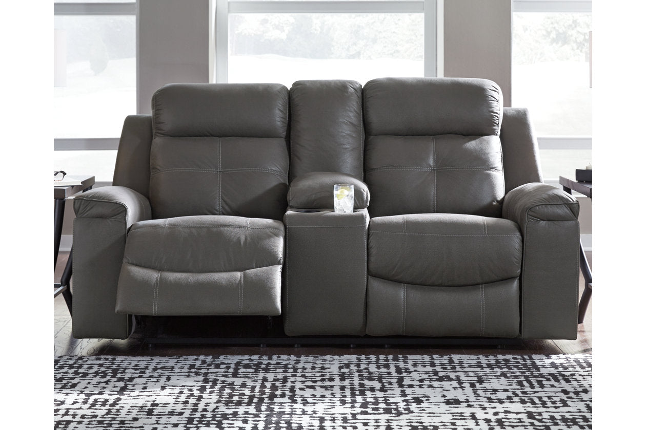 Jesolo Dark Gray Reclining Loveseat with Console - 8670594 - Bien Home Furniture &amp; Electronics
